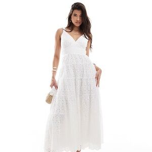 NWOT Abercrombie & Fitch Maxi Dress LTall White Eyelet‎ Babydoll Tiered Ruffle